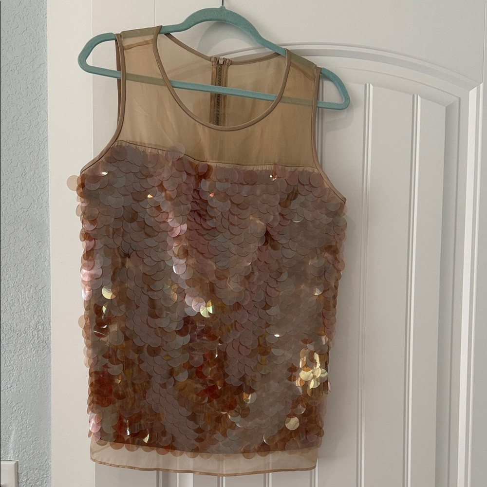 Ann Taylor Shimmering Sequin Blouse in Gold and Tan